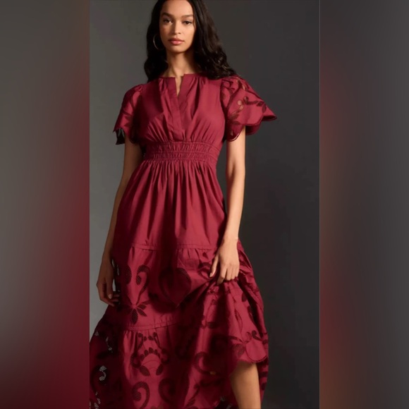 Anthropologie Somerset Burgundy Lace Dress - Picture 3 of 8